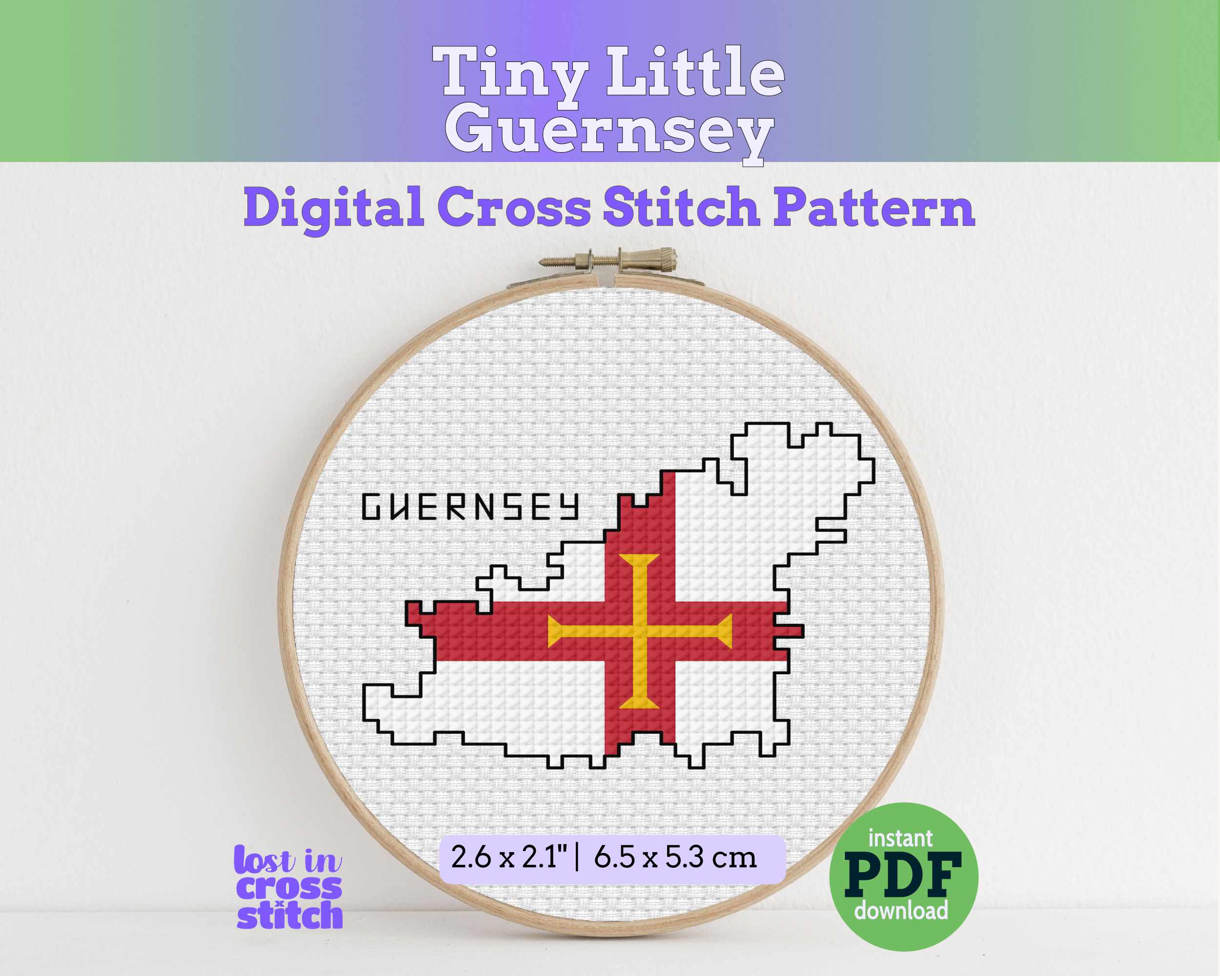 Guernsey Cross Stitch Pattern: Tiny Flag Map Main image