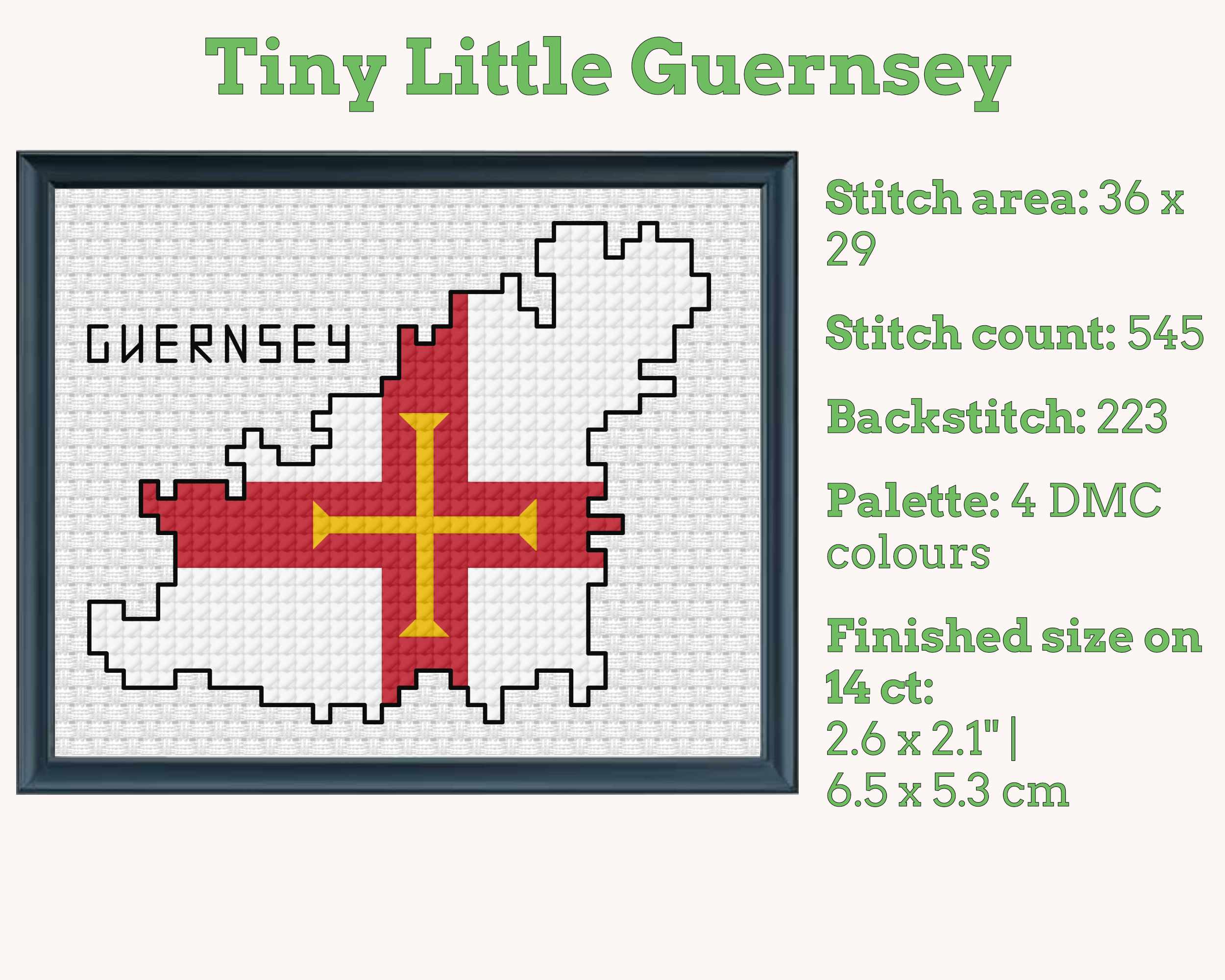 Guernsey Cross Stitch Pattern: Tiny Flag Map