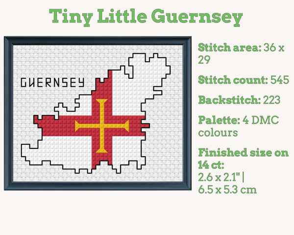 Guernsey Cross Stitch Pattern: Tiny Flag Map