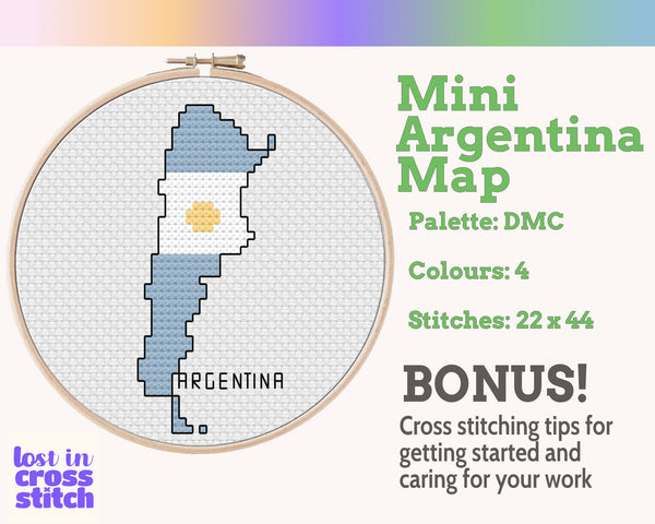 Argentina Cross Stitch Pattern: Tiny Flag Map