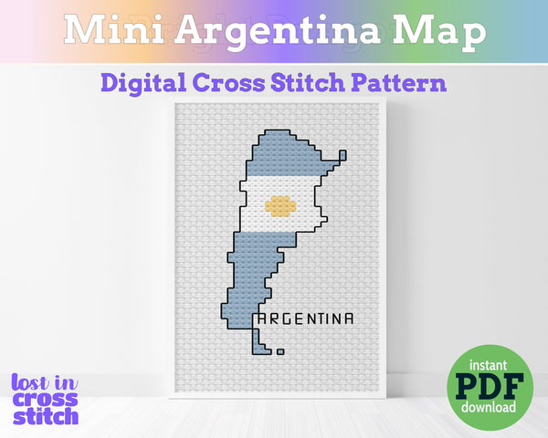 Argentina Cross Stitch Pattern: Tiny Flag Map
