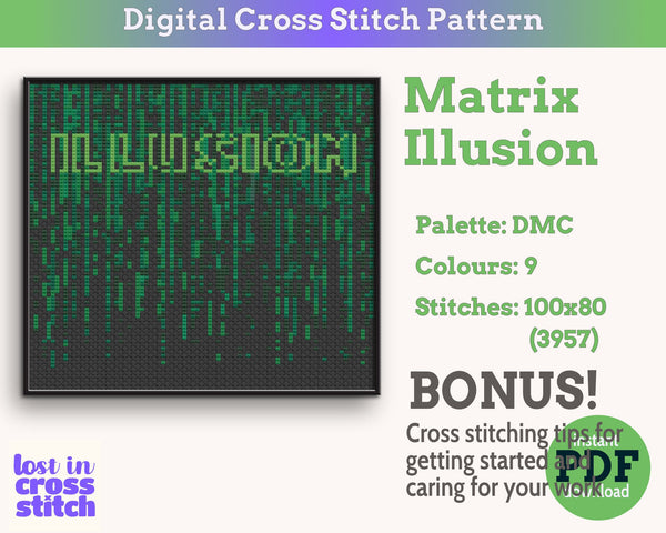 Matrix Illusion Cross Stitch Pattern PDF