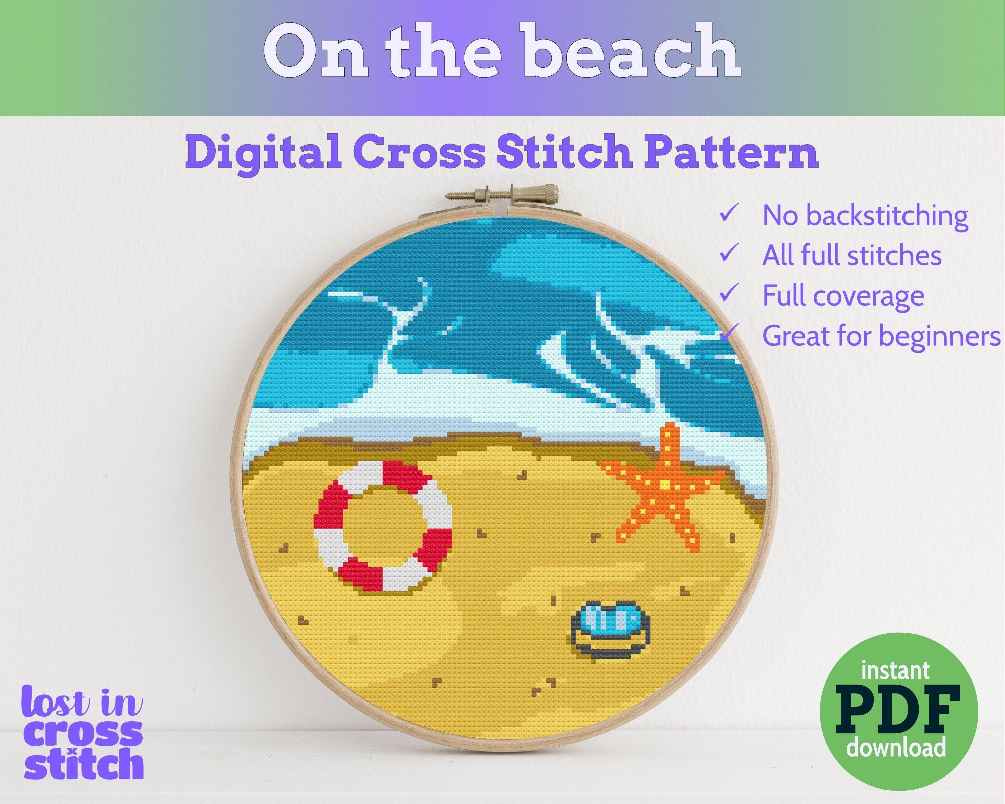 On the Beach Cross Stitch Pattern PDF Main image