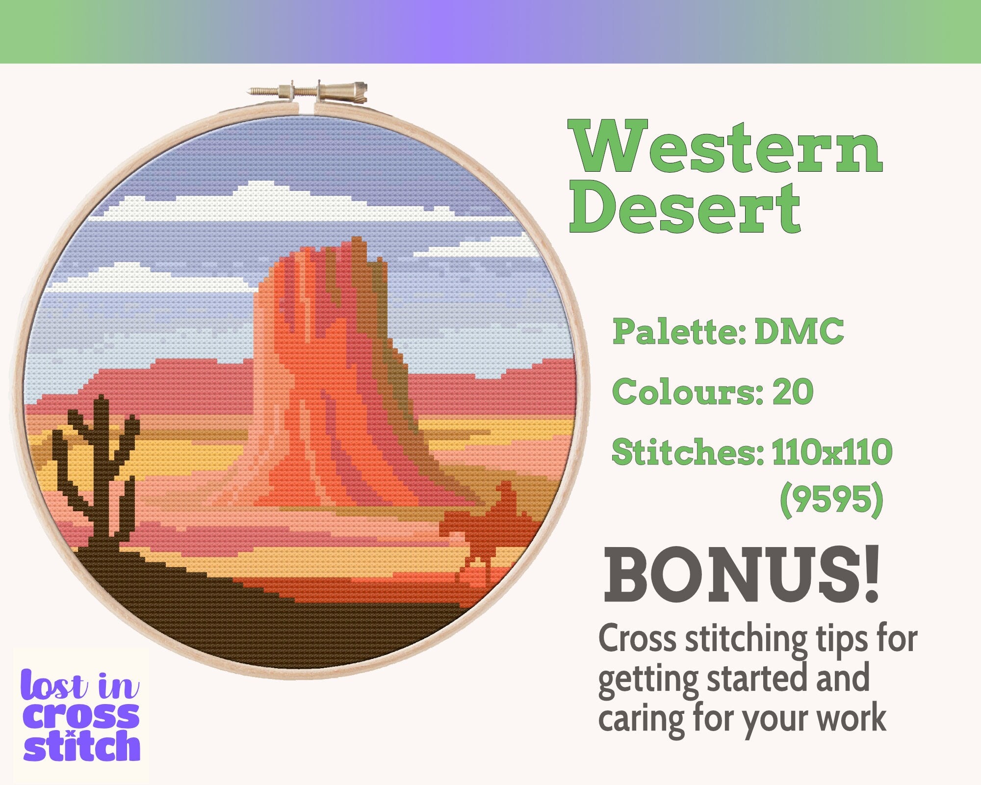 Western Desert Landscape Cross Stitch Pattern PDF