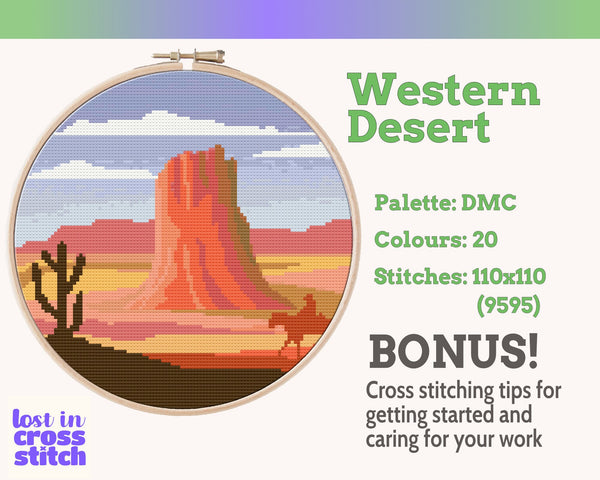 Western Desert Landscape Cross Stitch Pattern PDF