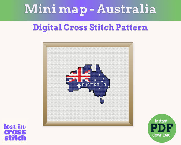 Australia Cross Stitch Pattern: Tiny Flag Map