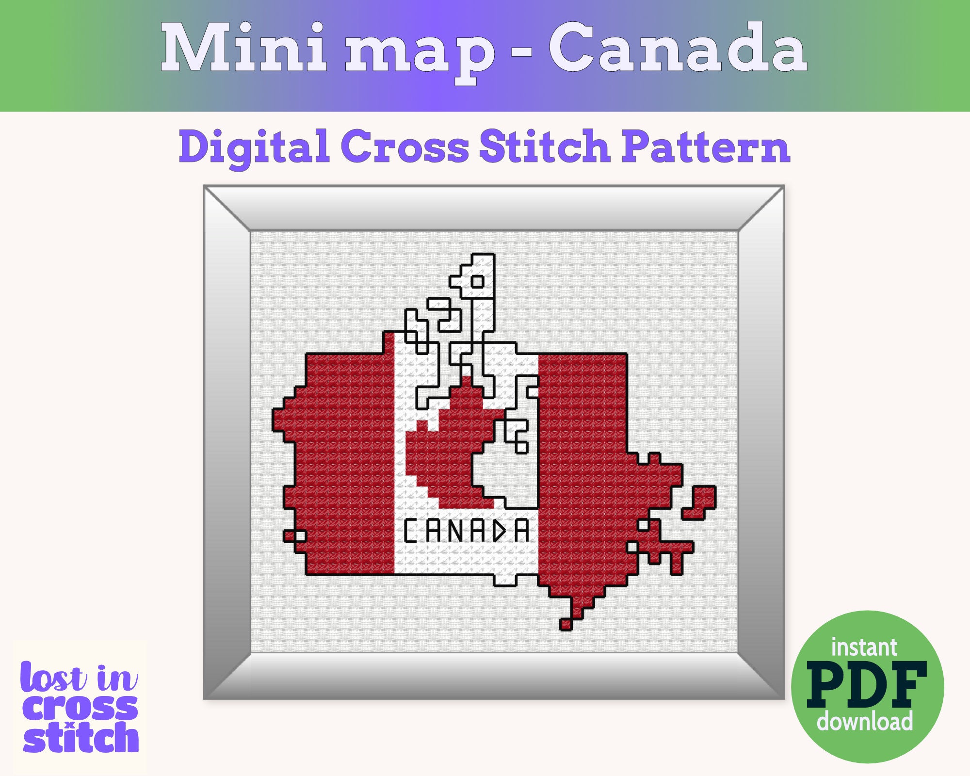 Canada Cross Stitch Pattern: Tiny Flag Map Secondary image
