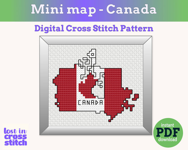 Canada Cross Stitch Pattern: Tiny Flag Map