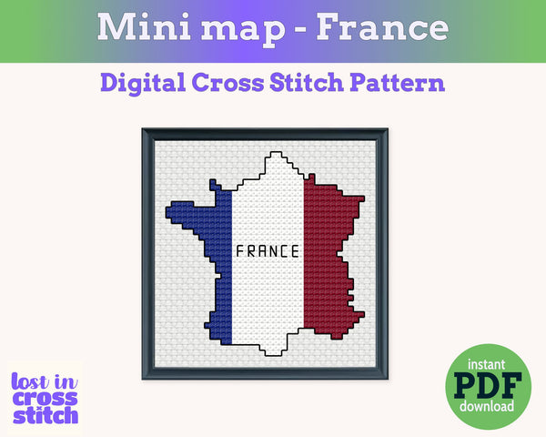 France Cross Stitch Pattern: Tiny Flag Map