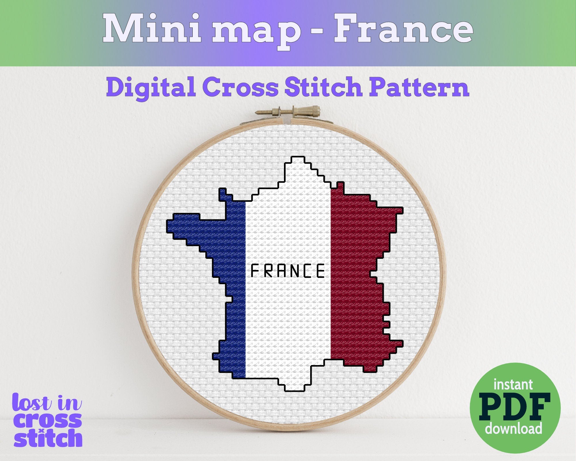 France Cross Stitch Pattern: Tiny Flag Map Main image