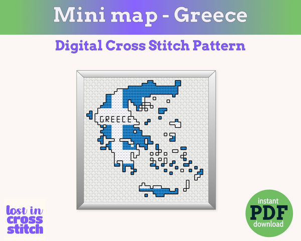 Greece Cross Stitch Pattern: Tiny Flag Map