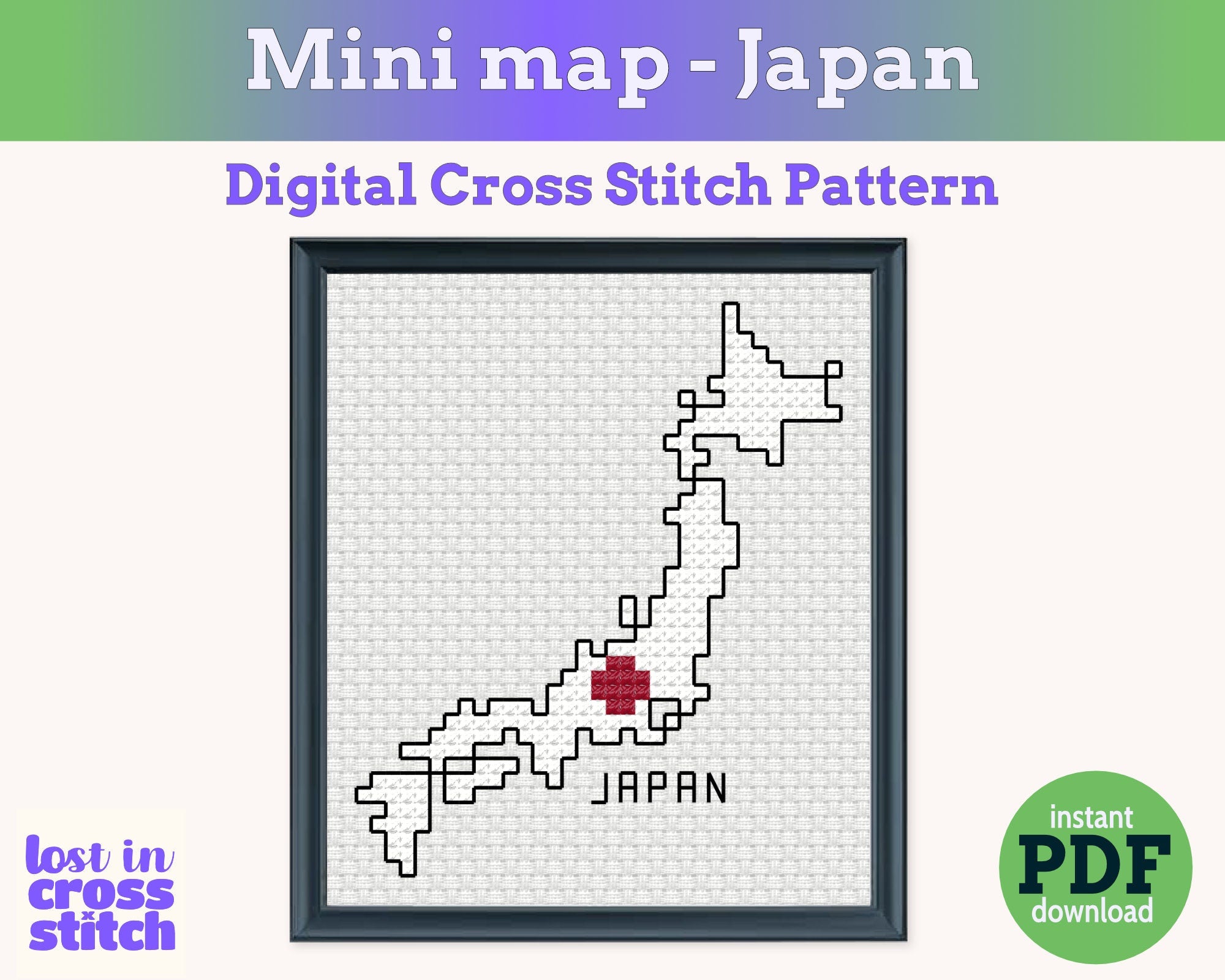 Japan Cross Stitch Pattern: Tiny Flag Map Secondary image