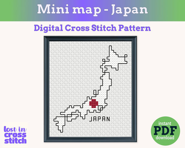 Japan Cross Stitch Pattern: Tiny Flag Map