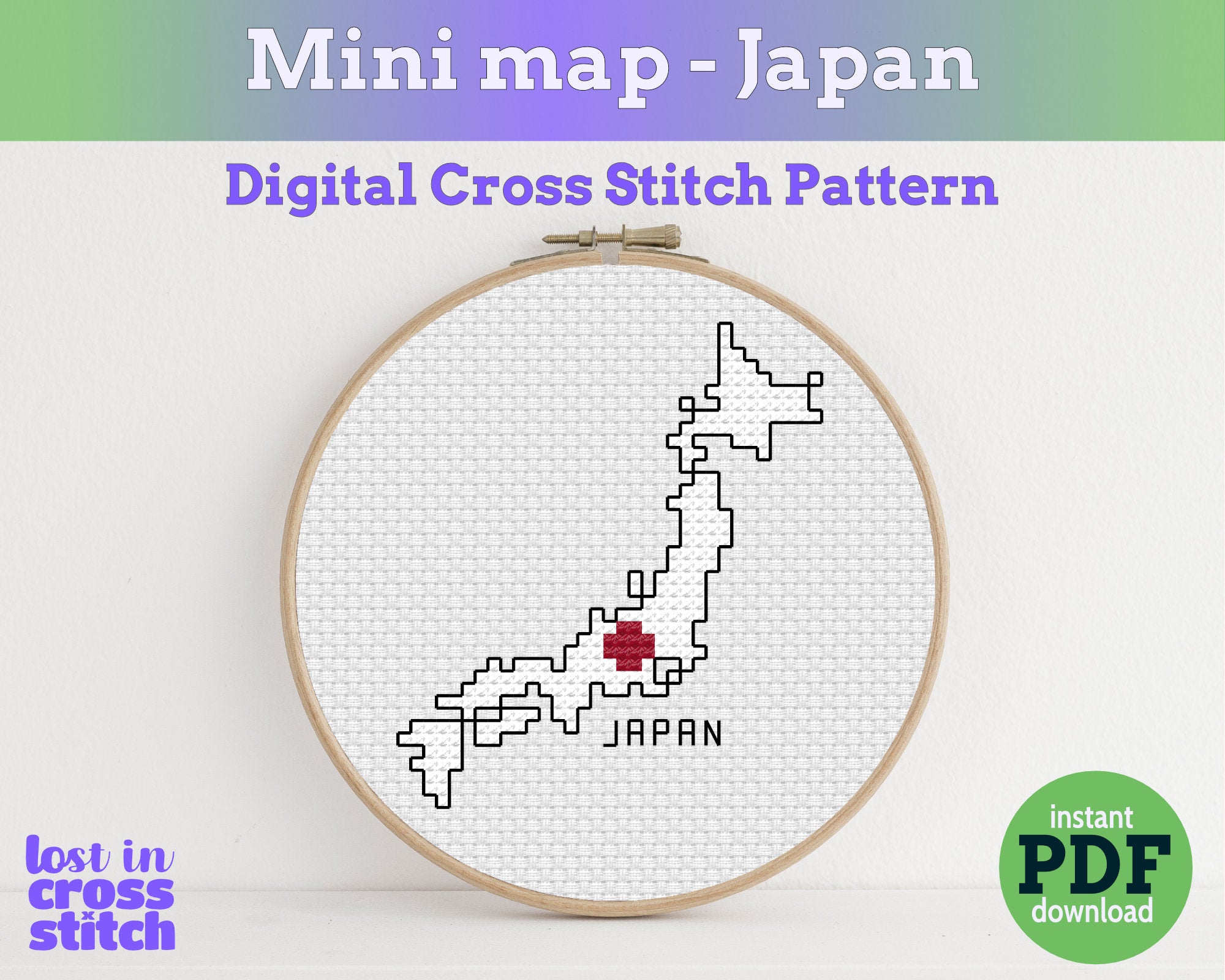 Japan Cross Stitch Pattern: Tiny Flag Map Main image