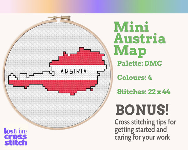Austria Cross Stitch Pattern: Tiny Flag Map
