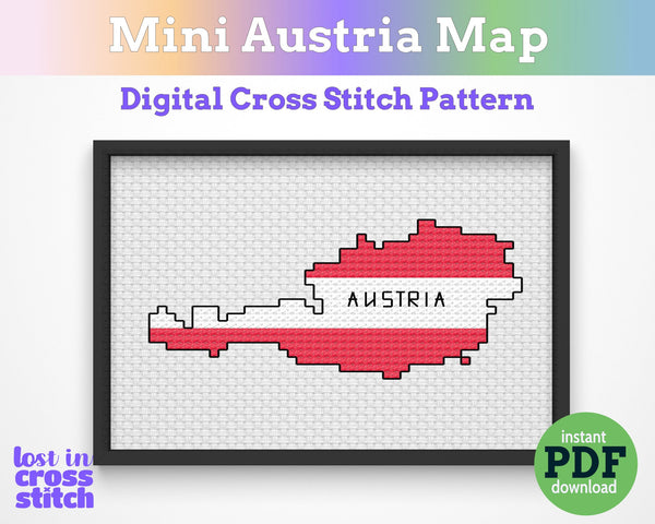 Austria Cross Stitch Pattern: Tiny Flag Map