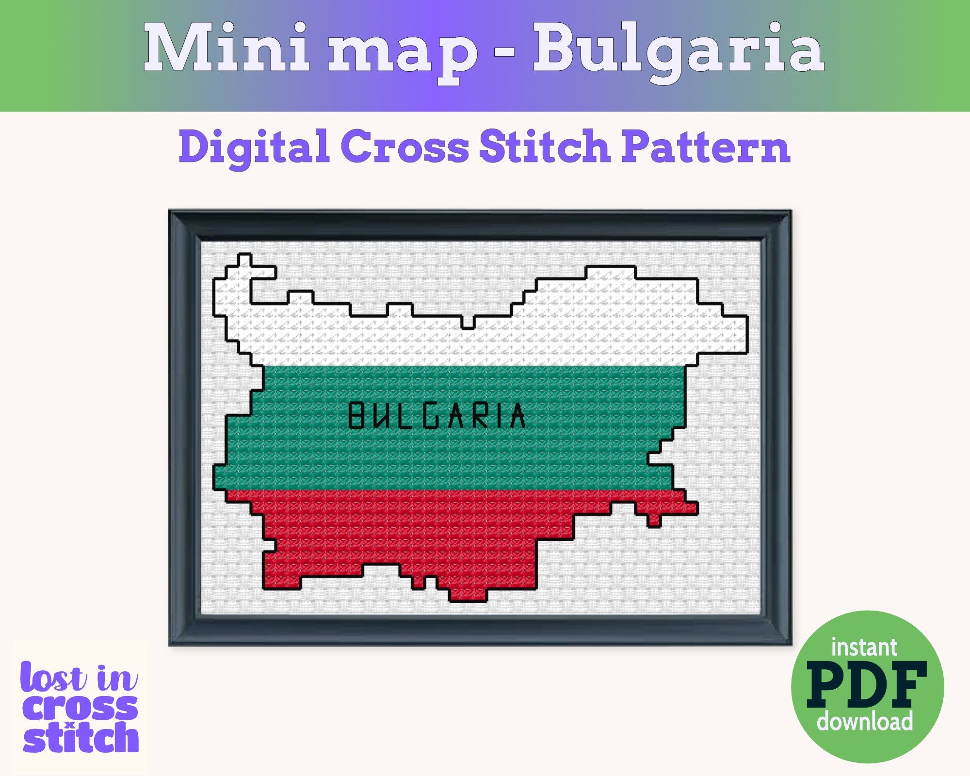 Bulgaria Cross Stitch Pattern: Tiny Flag Map
