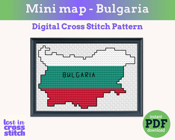 Bulgaria Cross Stitch Pattern: Tiny Flag Map