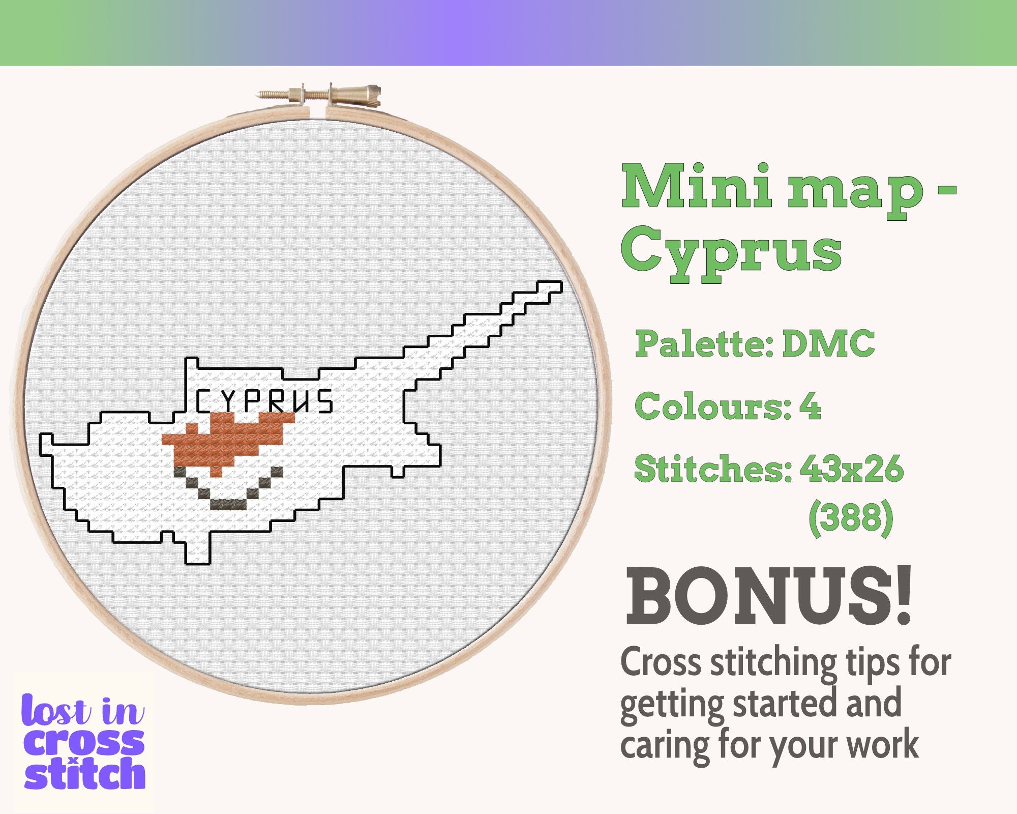 Cyprus Cross Stitch Pattern: Tiny Flag Map