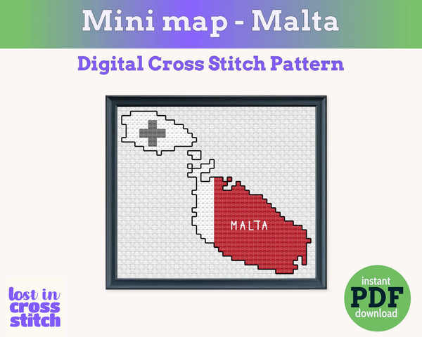 Malta Cross Stitch Pattern: Tiny Flag Map