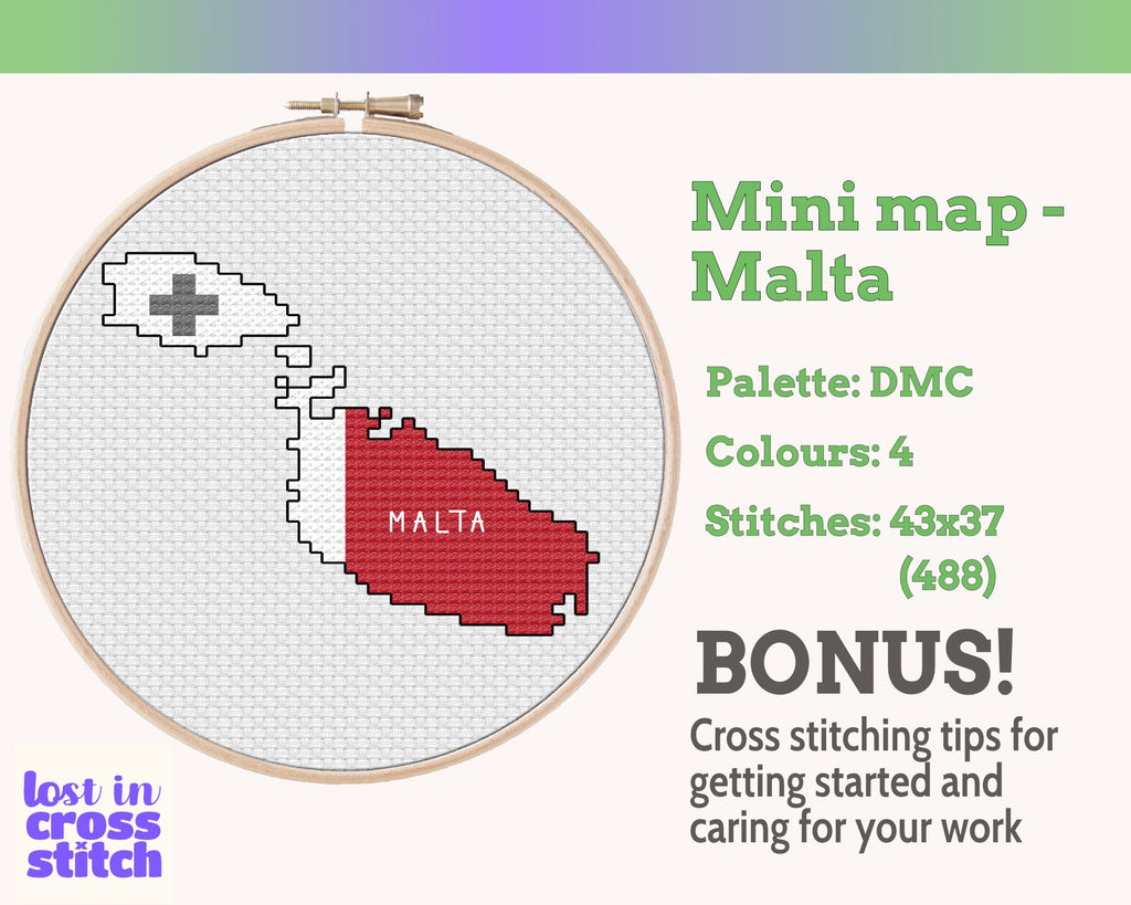 Malta Cross Stitch Pattern: Tiny Flag Map