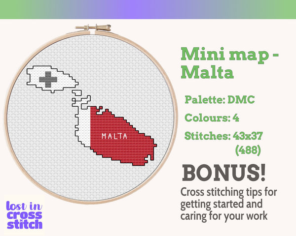 Malta Cross Stitch Pattern: Tiny Flag Map