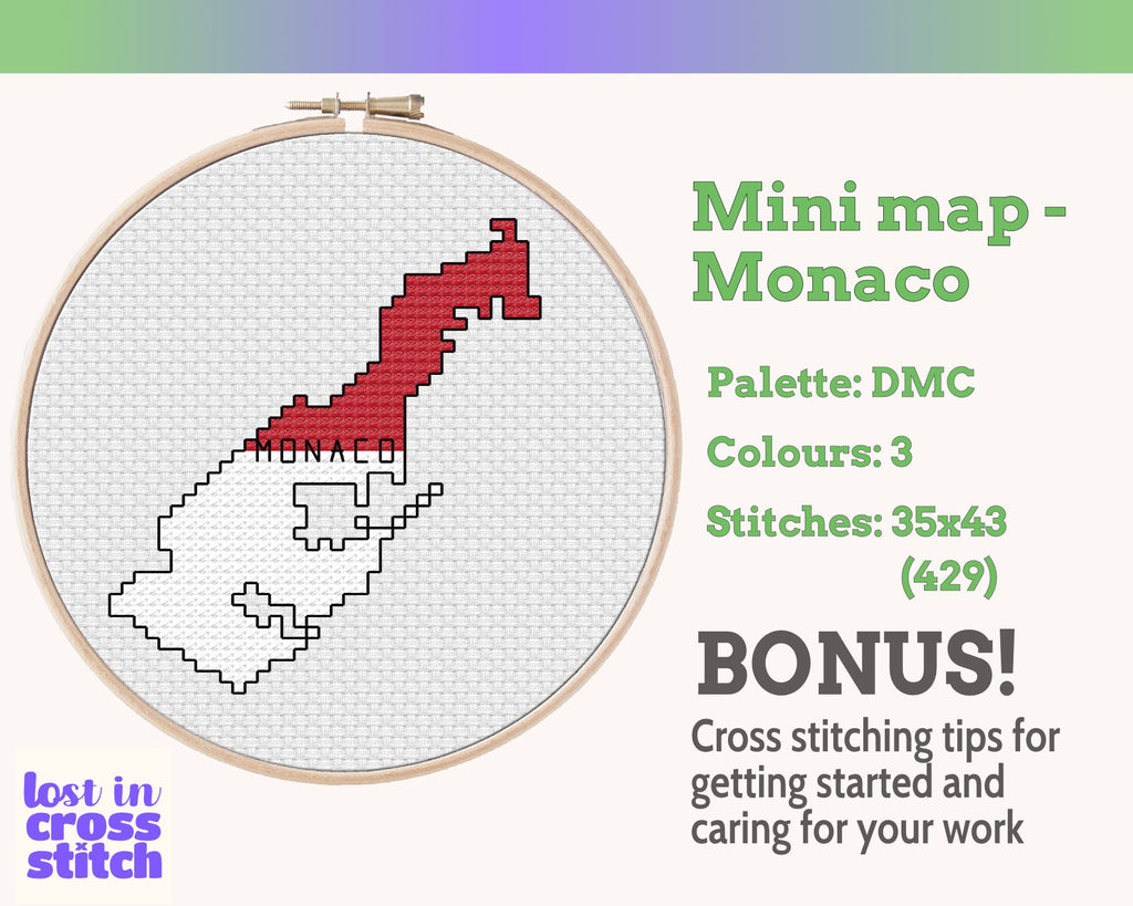 Monaco Cross Stitch Pattern: Tiny Flag Map