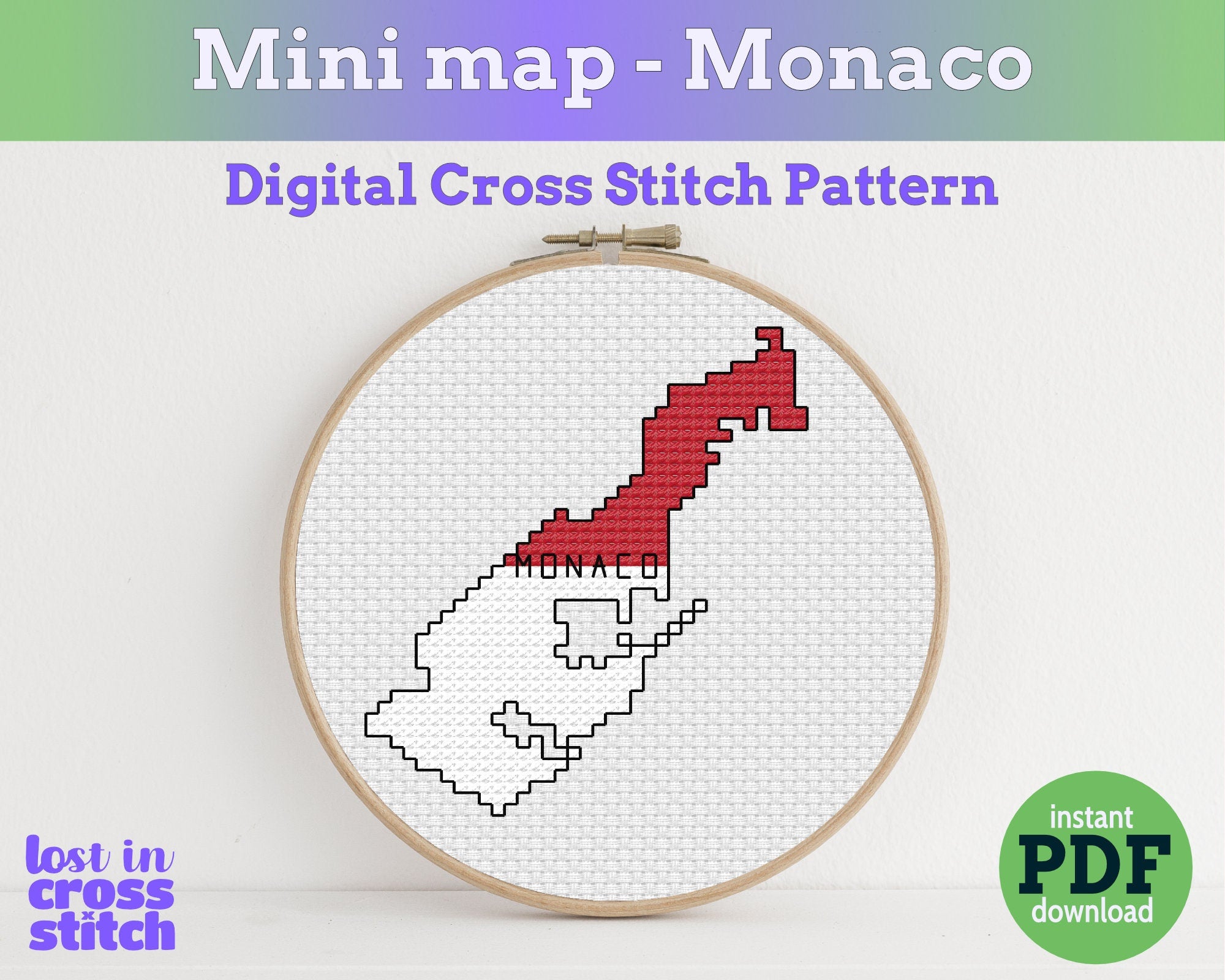 Monaco Cross Stitch Pattern: Tiny Flag Map Main image