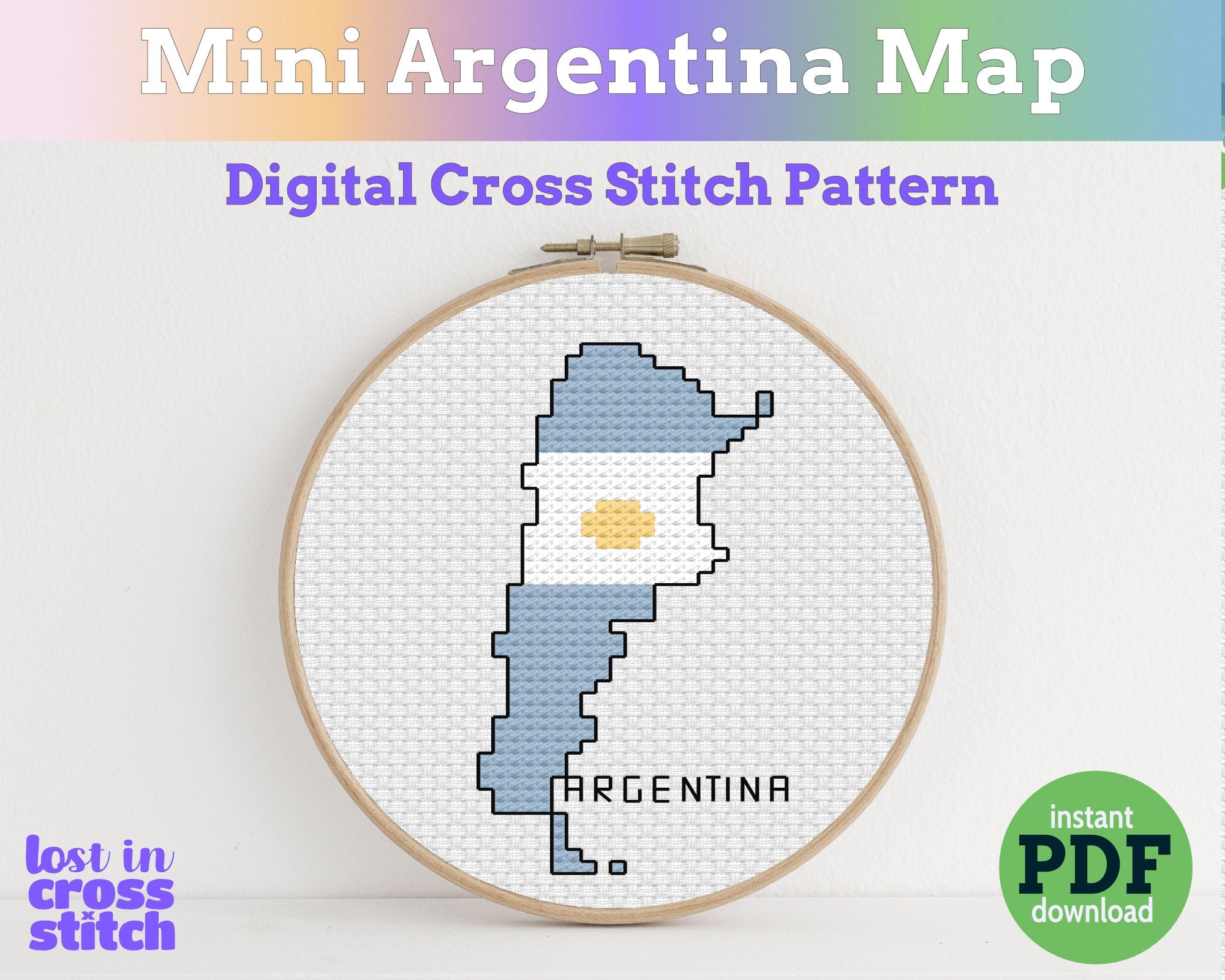 Argentina Cross Stitch Pattern: Tiny Flag Map Main image