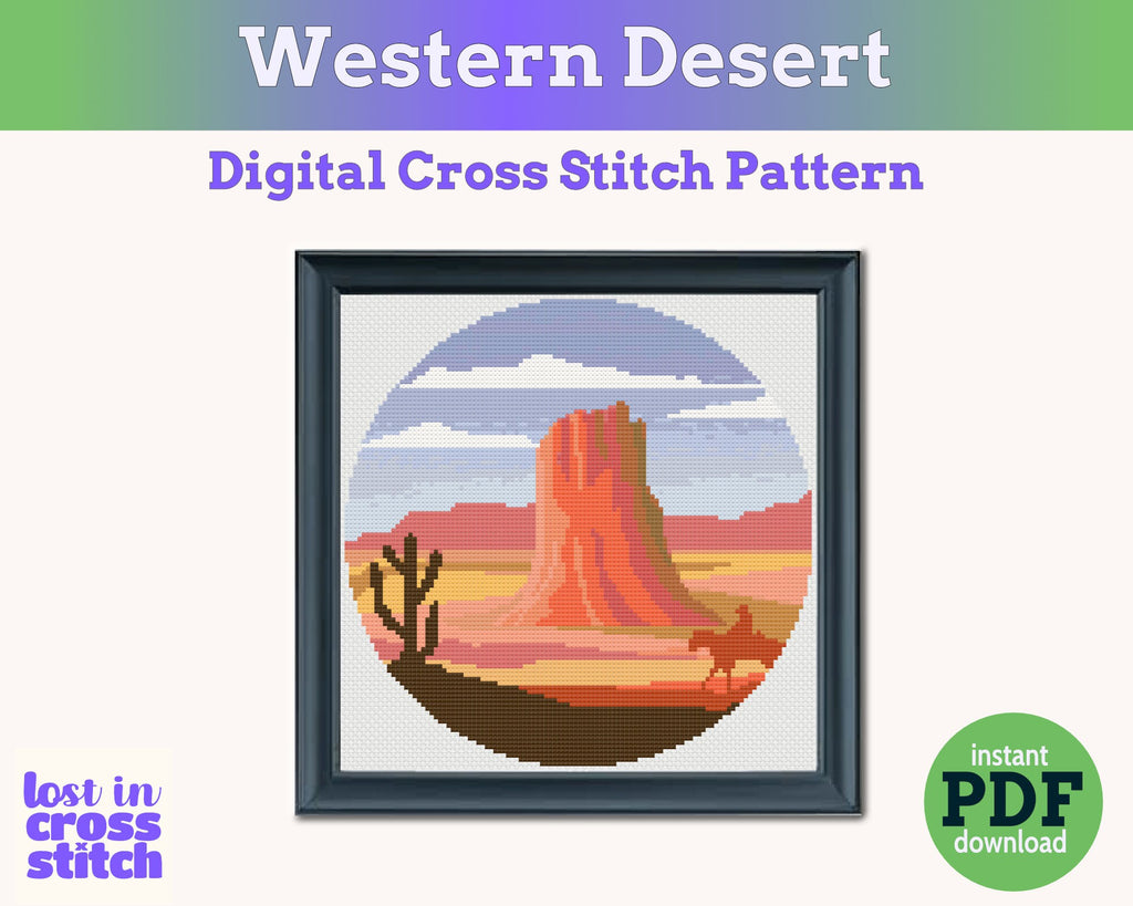 Western Desert Landscape Cross Stitch Pattern PDF