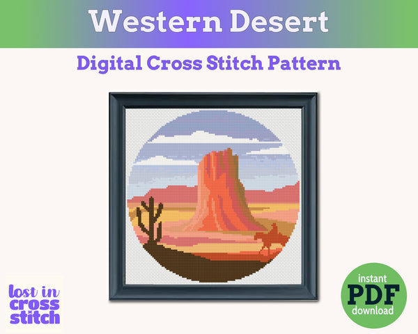 Western Desert Landscape Cross Stitch Pattern PDF