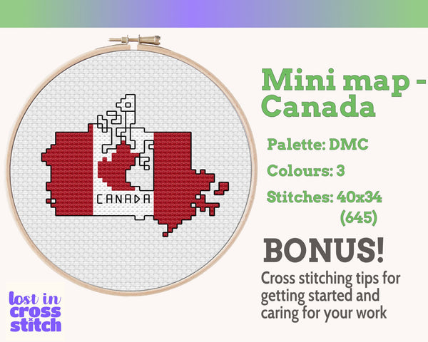 Canada Cross Stitch Pattern: Tiny Flag Map