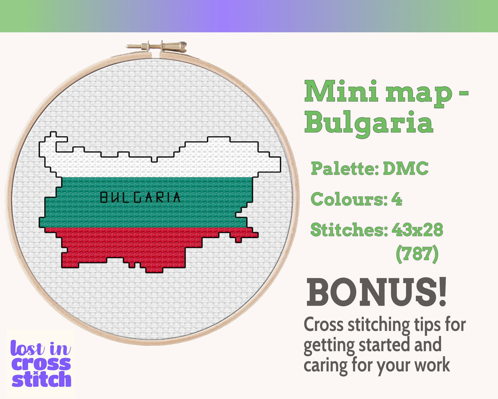 Bulgaria Cross Stitch Pattern: Tiny Flag Map