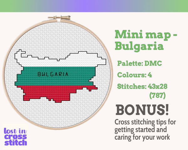 Bulgaria Cross Stitch Pattern: Tiny Flag Map