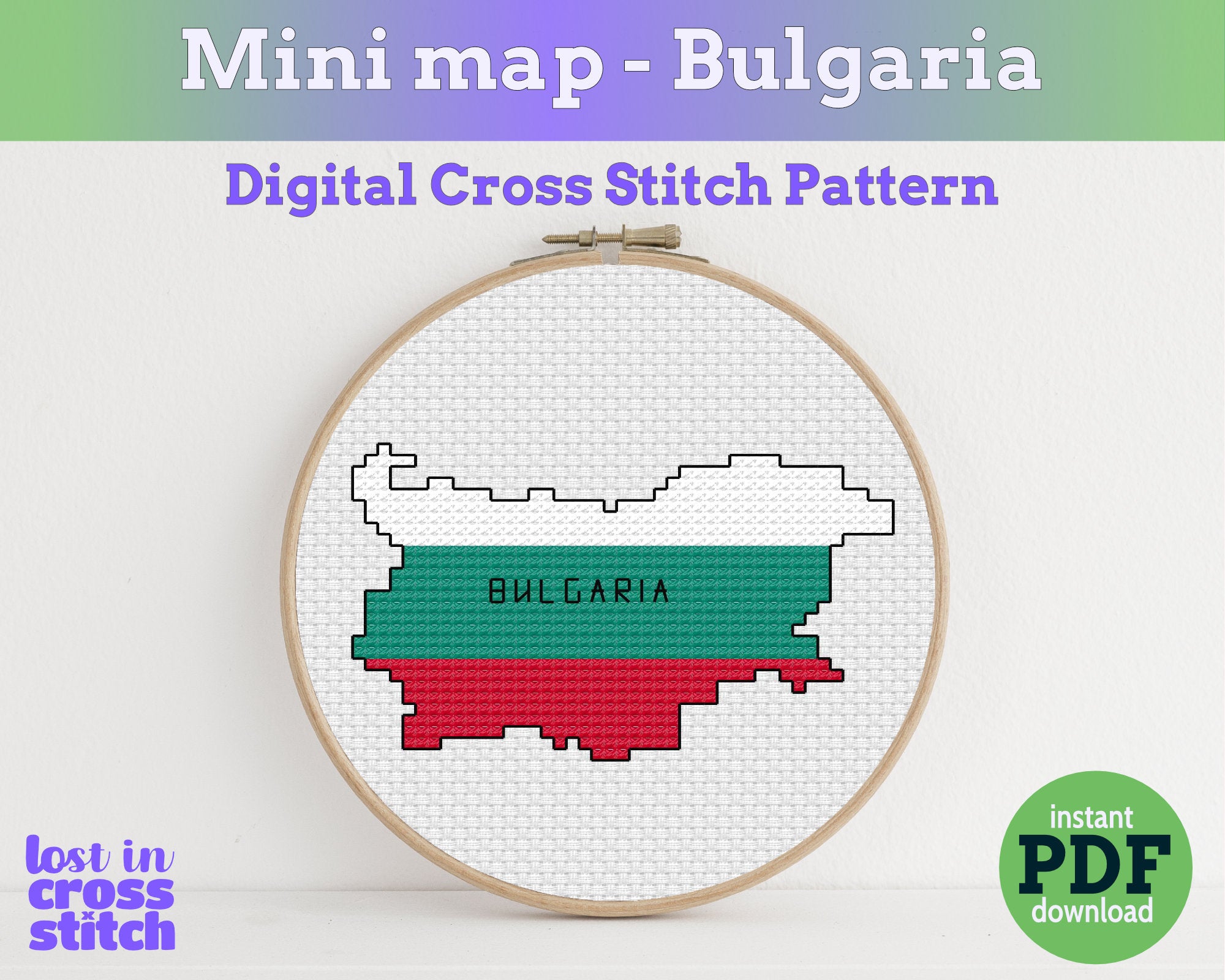 Bulgaria Cross Stitch Pattern: Tiny Flag Map Main image