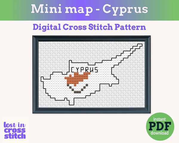 Cyprus Cross Stitch Pattern: Tiny Flag Map