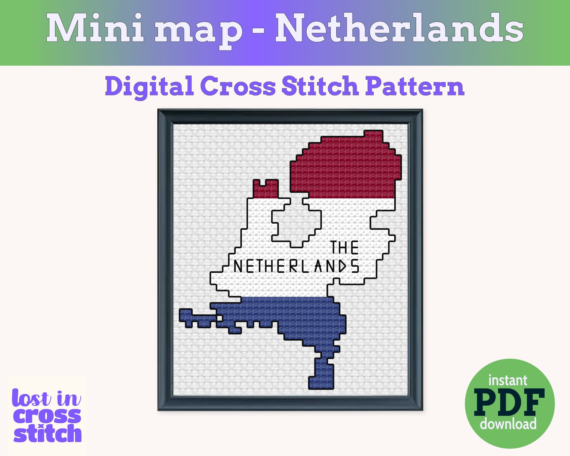 Netherlands Cross Stitch Pattern: Tiny Flag Map Secondary image