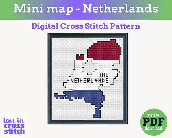 Netherlands Cross Stitch Pattern: Tiny Flag Map