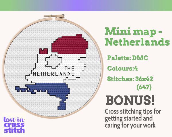 Netherlands Cross Stitch Pattern: Tiny Flag Map