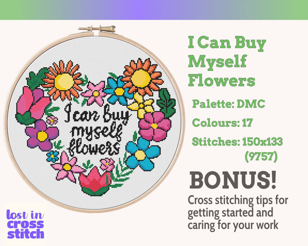 I Can Buy Myself Flowers Cross Stitch Pattern PDF