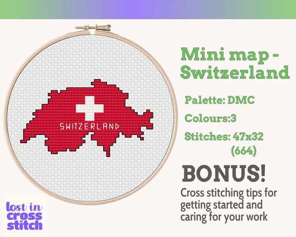 Switzerland Cross Stitch Pattern: Tiny Flag Map