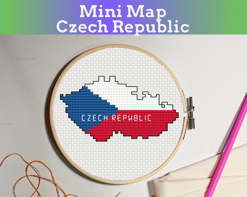 Czech Republic Cross Stitch Pattern: Tiny Flag Map