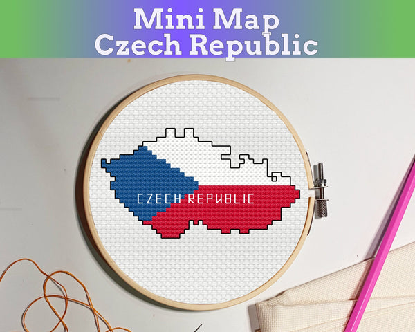 Czech Republic Cross Stitch Pattern: Tiny Flag Map