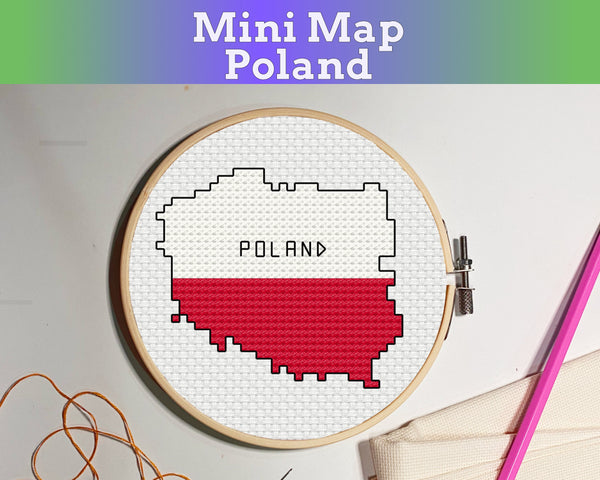 Poland Cross Stitch Pattern: Tiny Flag Map