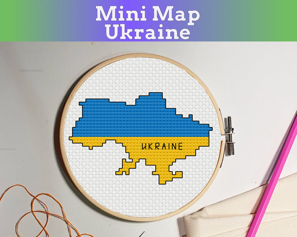 Ukraine Cross Stitch Pattern: Tiny Flag Map