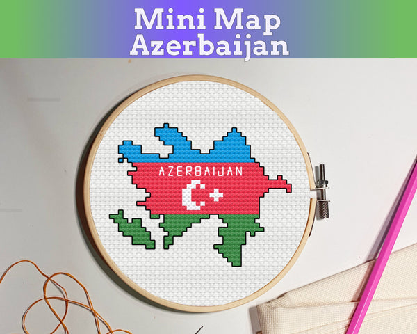 Azerbaijan Cross Stitch Pattern: Tiny Flag Map