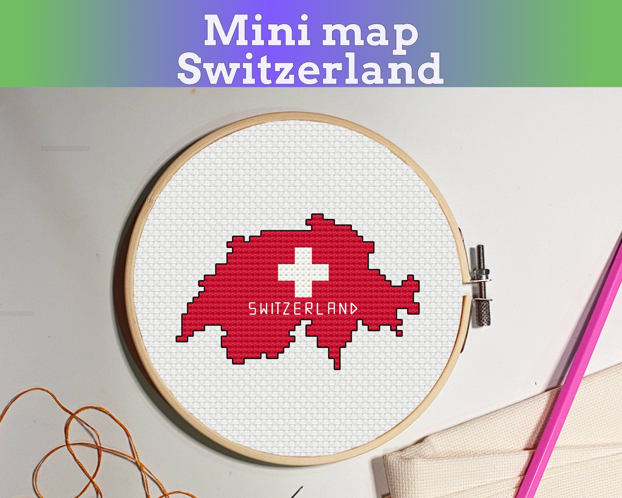 Switzerland Cross Stitch Pattern: Tiny Flag Map Secondary image