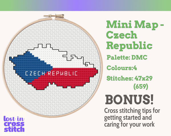 Czech Republic Cross Stitch Pattern: Tiny Flag Map