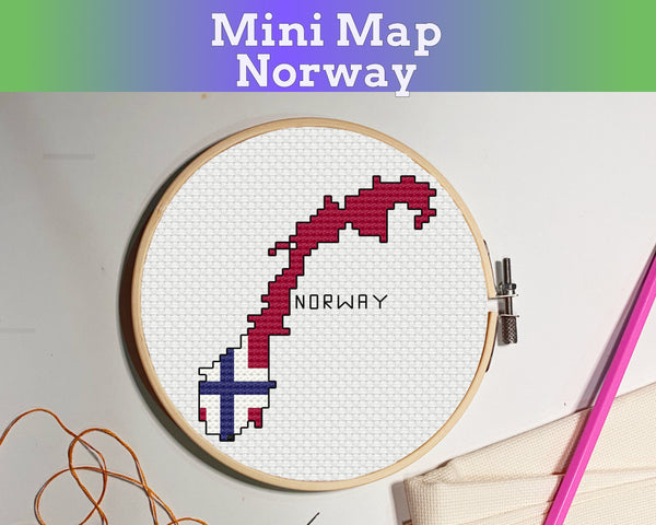 Norway Cross Stitch Pattern: Tiny Flag Map