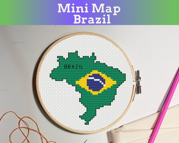 Brazil Cross Stitch Pattern: Mini Flag Map
